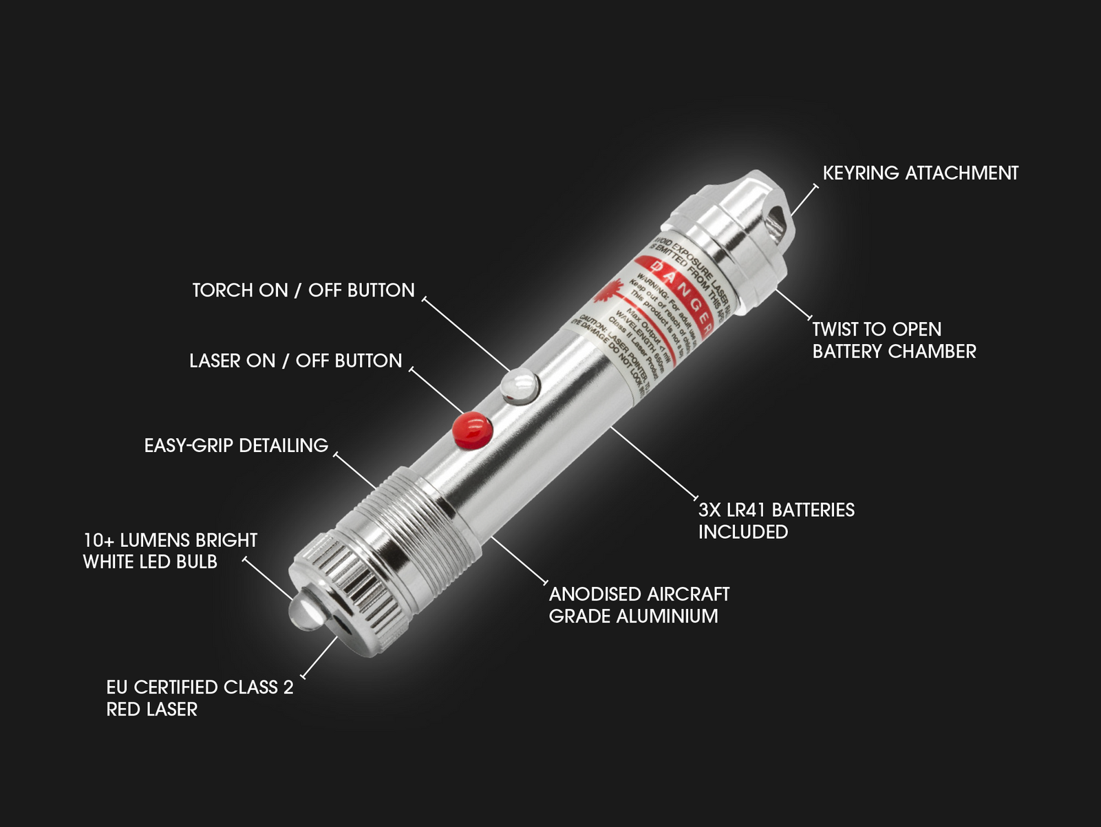 True Utility Laserlight | keyring ready AAA pocket light with red laser.