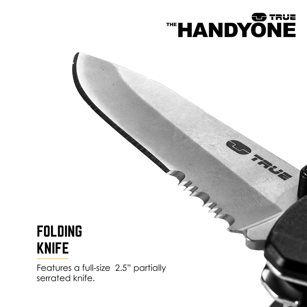True Utility simply means ‘Really Useful’. Our collection of pocket tools are all about making sure you’re ready for whatever, while still being able to live light. Handyone is a knife first multi tool that includes a one-handed opening, full-size blade. With all the other essential tools hidden neatly within its stylish ergonomic skeleton style frame, Handyone is the ultimate handy tool.