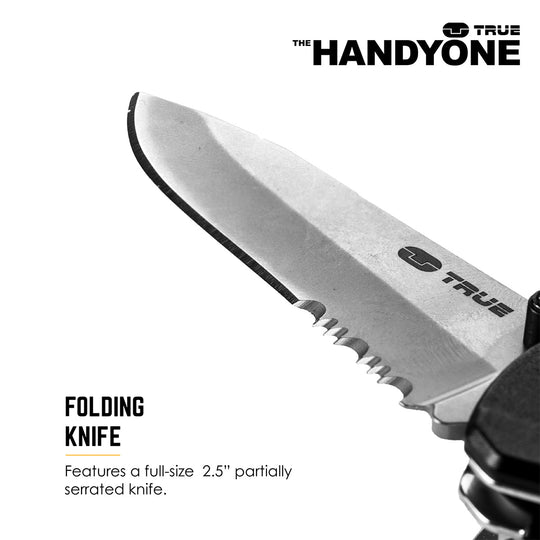 True Utility simply means ‘Really Useful’. Our collection of pocket tools are all about making sure you’re ready for whatever, while still being able to live light. Handyone is a knife first multi tool that includes a one-handed opening, full-size blade. With all the other essential tools hidden neatly within its stylish ergonomic skeleton style frame, Handyone is the ultimate handy tool.