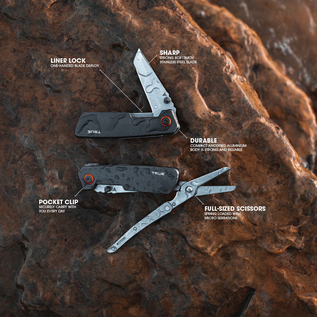 Small Two Handle Cutter Dual Cutter | 2-in-1 Knife & Scissors Pocket Tool – True Utility