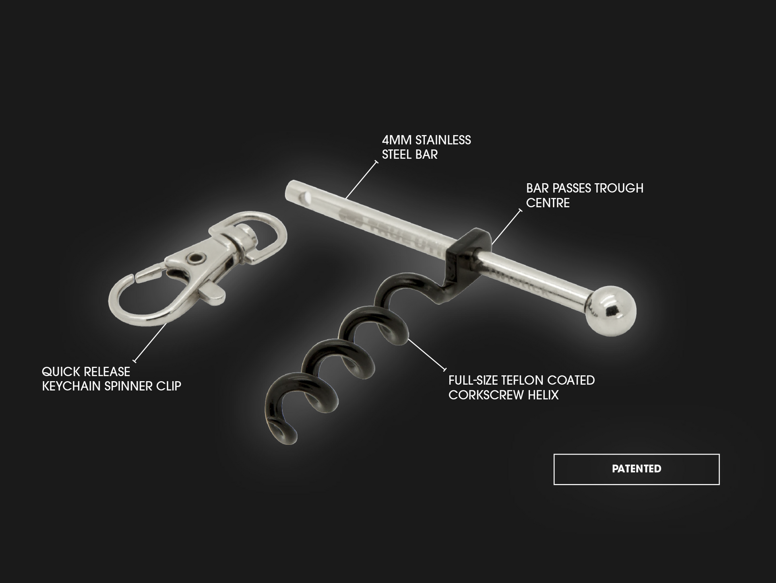 True Utility Twiststick | keyring ready corkscrew.