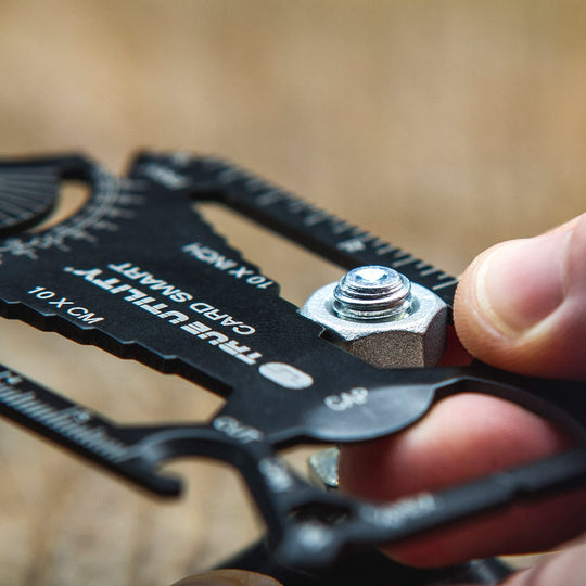 credit card sized mini multi-tool with hex spanner