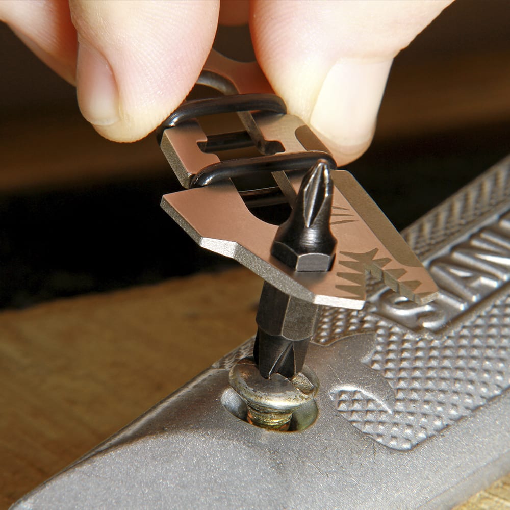 TRUE Sharkey 12-in-1 keychain multi-tool shown at actual size next to keys